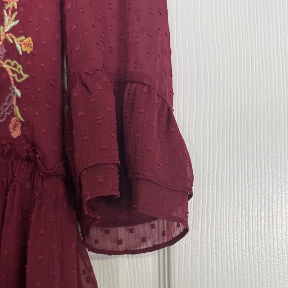 Zara Maroon dress size Small with embroidered floral pattern - Picture 9 of 12
